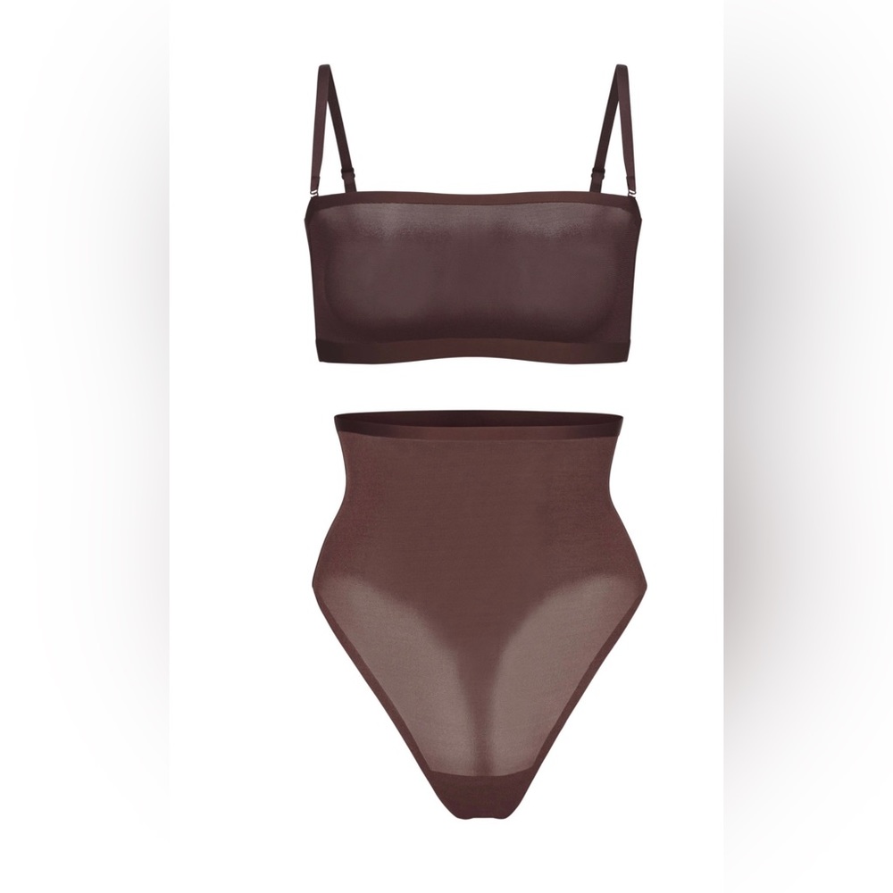 NEW! SKIMS SHEER SCULPT BANDEAU AND SHEER SCULPT HIGH-WAISTED THONG COCO SIZE M